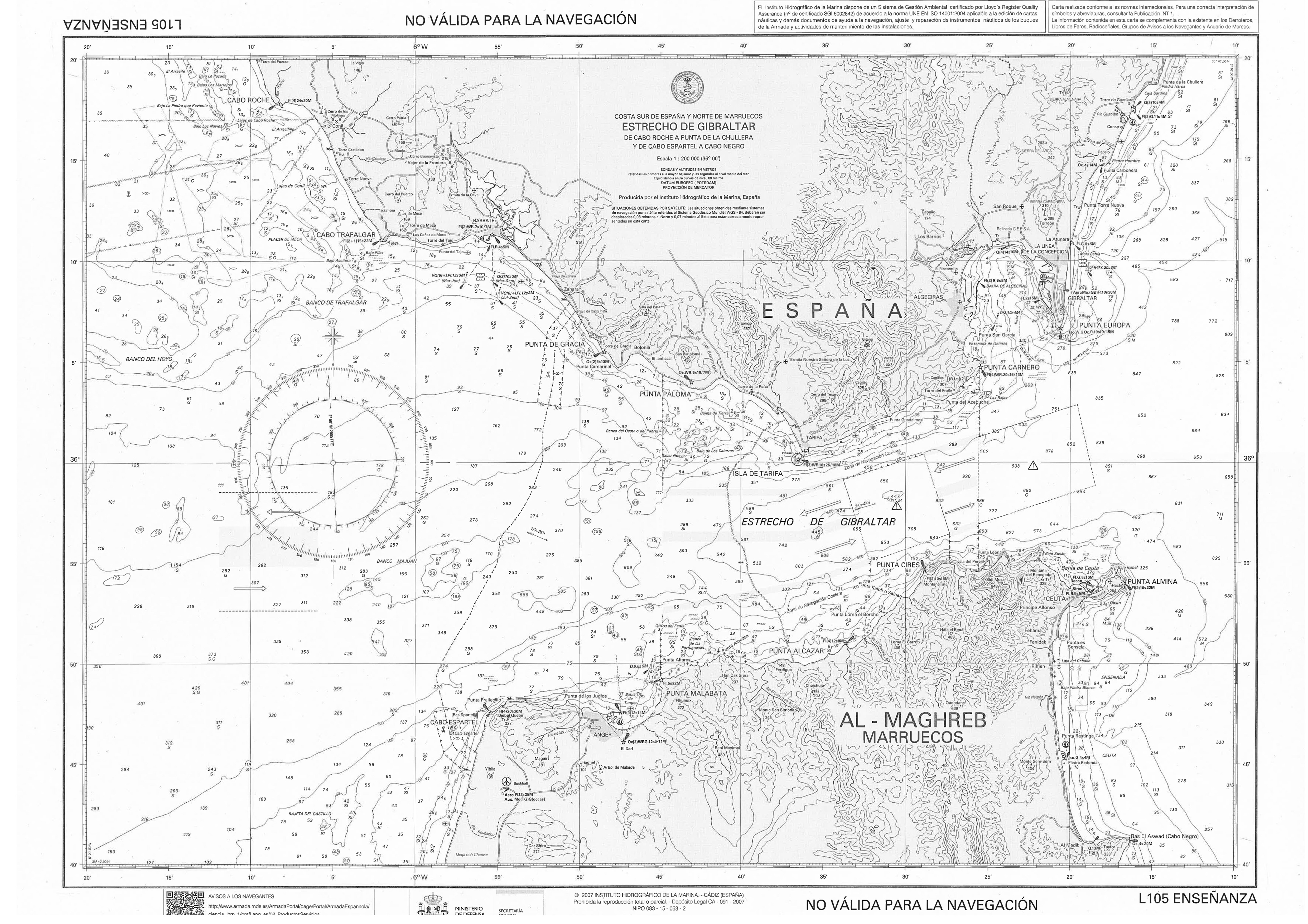 Carta náutica del Estrecho utilizada en los ejercicios del PER